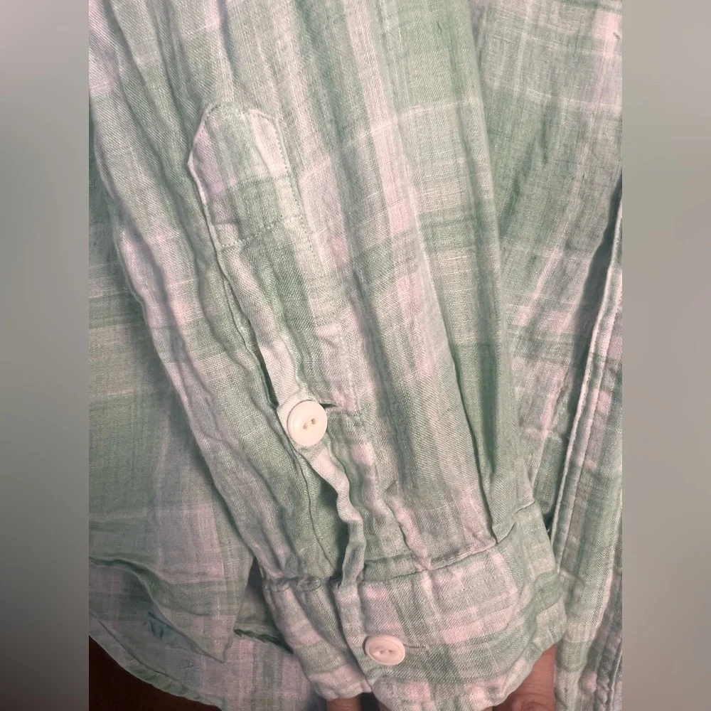Polo Ralph Lauren Linen Light Green and White Plaid Men's‎ XL Long Sleeve Shirt